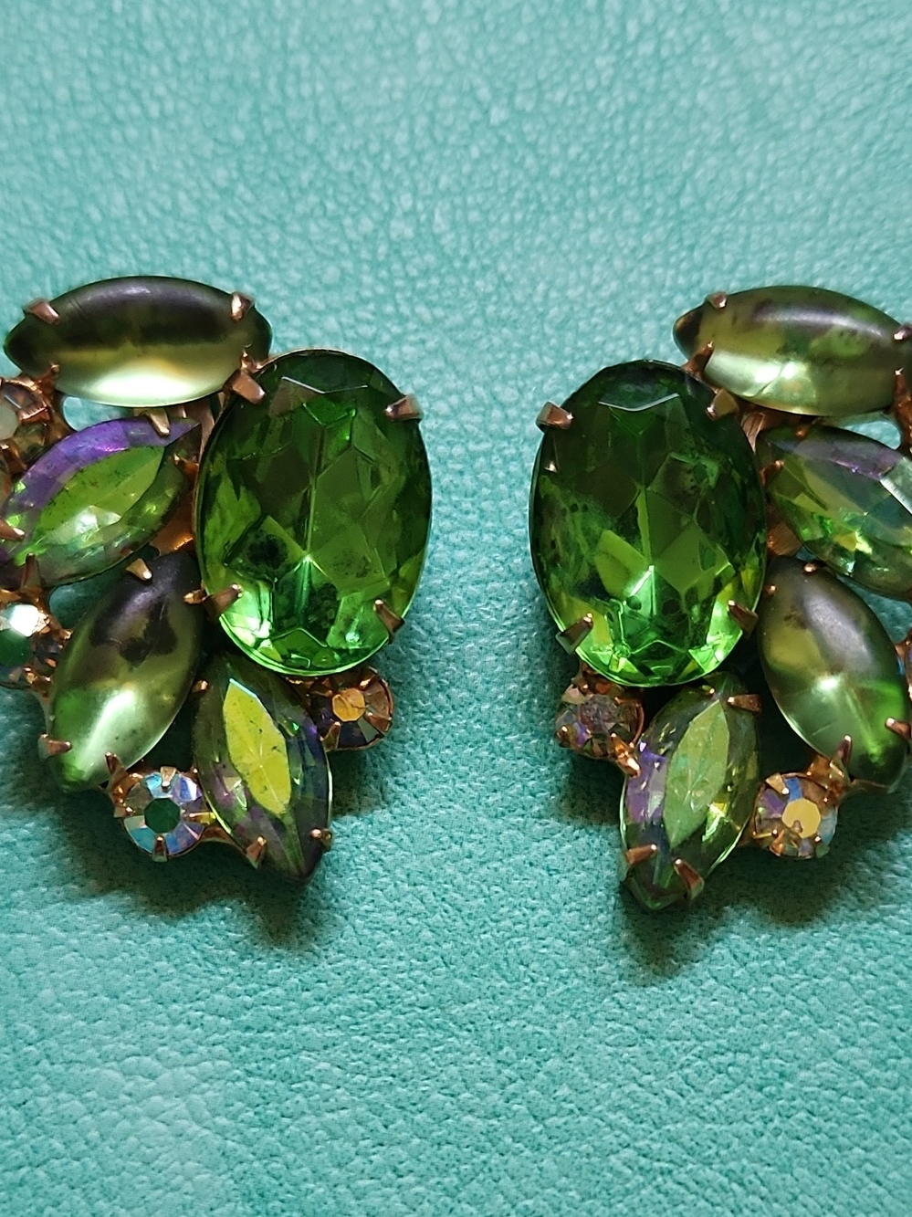 Green Crystal Cluster Earrings - Unbranded